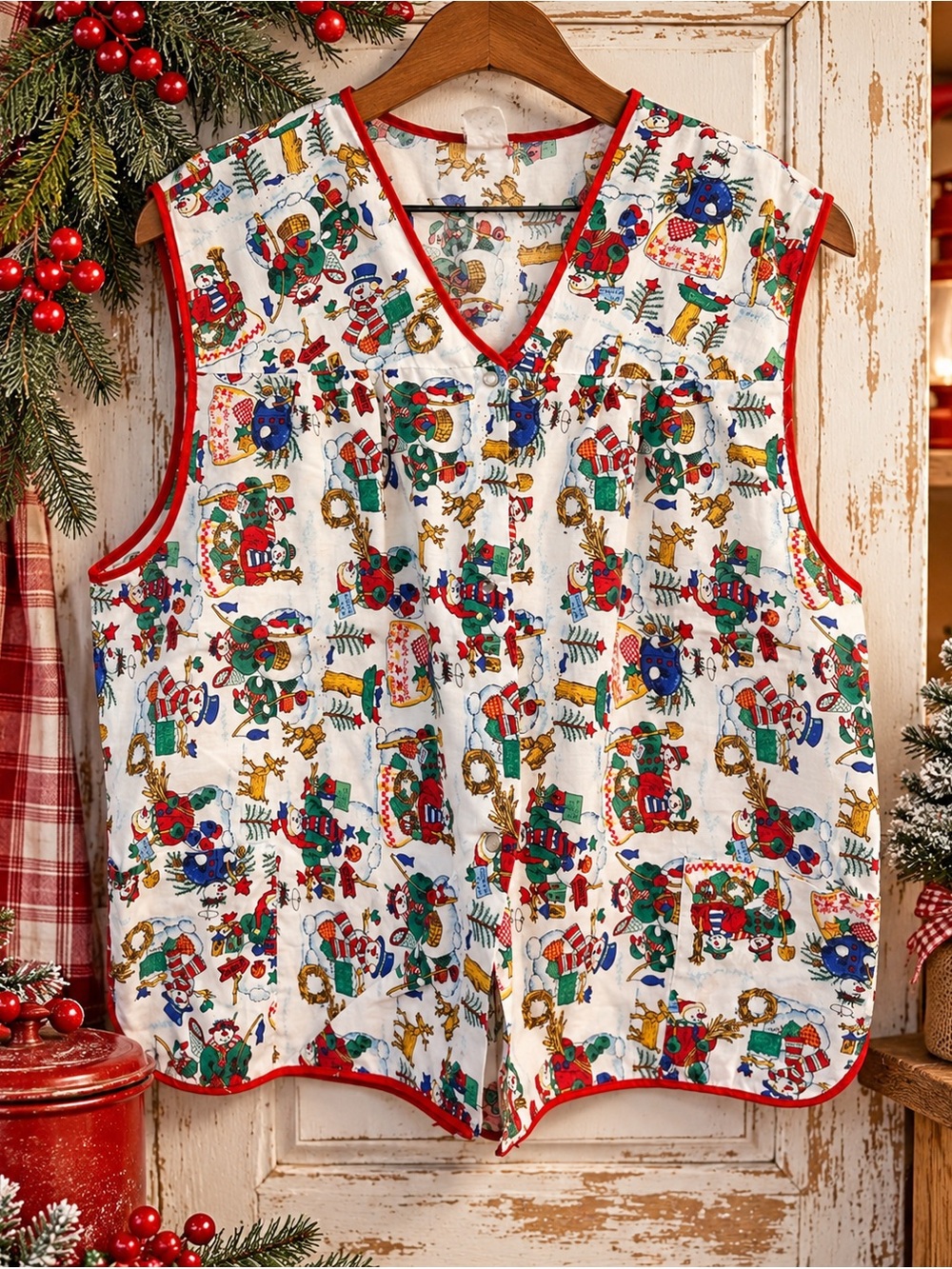 Vintage Christmas Snowman Cobbler Apron